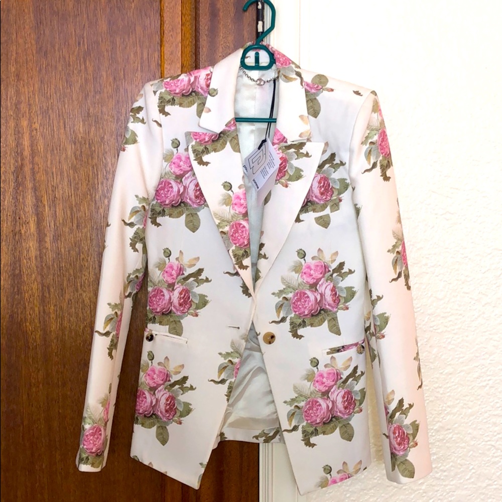 paco rabanne Floral Cotton Blazer in light beige
